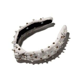 Lele Sadoughi Striped Seersucker Knot Headband With Studs & Faux Pearls